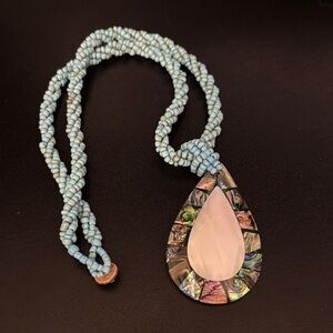 Elegant Blue Beaded Necklace with Abalone Pendant